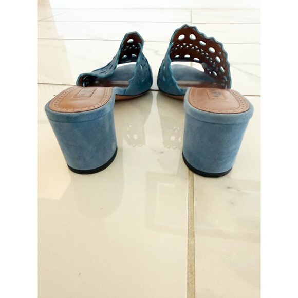 Alaia Blue Laser-Cut Suede Mules Sandals 6.5 - Picture 10 of 10